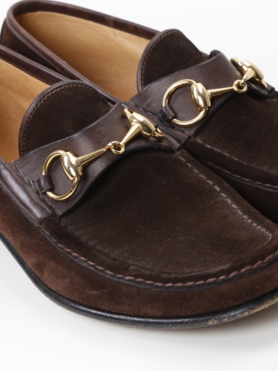 Gucci Vintage  Mens Brown Suede Horsebit Loafers Gold Bit Made In Italy Size 7.5 main image 12